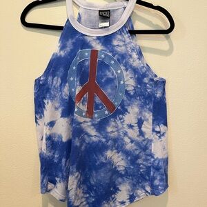 Modern Lux Blue and Red Peace Symbol Tank Top